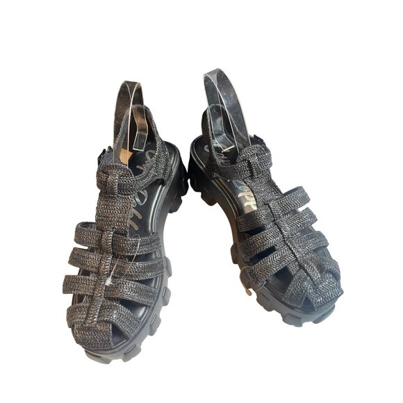 New Cape Robbin Modestia Chunky Black Woven Strap Sandals Women's Size 8 - Picture 1 of 9